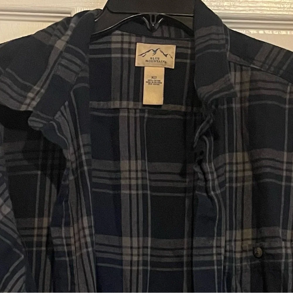 Blue Mountain Mens Blue and Button down Plaid Shirt Mens xl tall